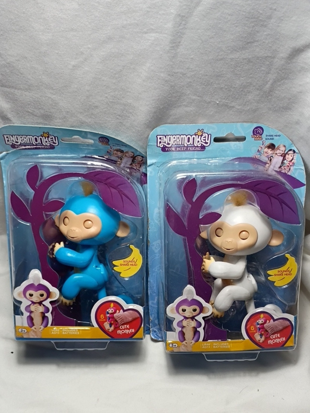 New 2 Chinese Finger Monkey Fingerlings Blue/White Collectible Toys Interactive